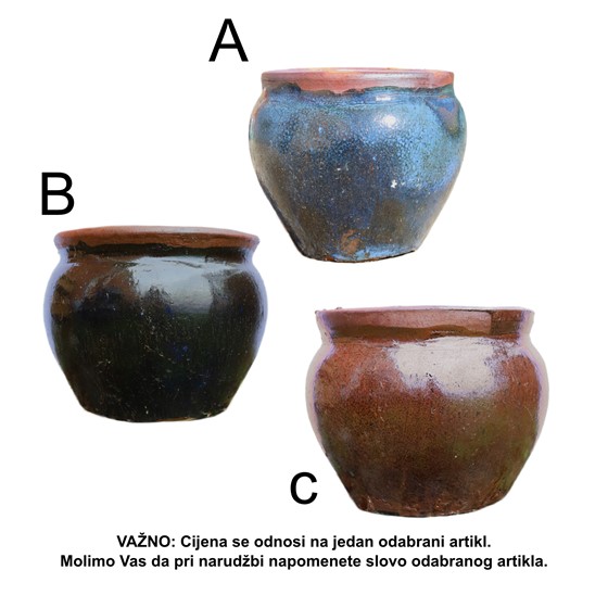 Keramička posuda glazirana h26cm d31cm 3ass smeđa/t.plava