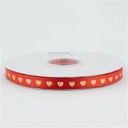 Traka saten zlatna srca 10mm/41,1m crvena