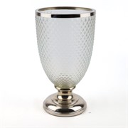 Staklo svijećnjak na nogu s metalnim detaljima h31,5cm d18,5cm transparent/srebr