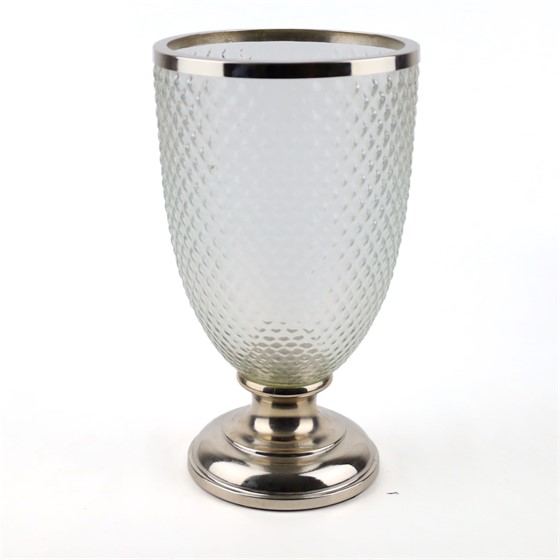 Staklo svijećnjak na nogu s metalnim detaljima h31,5cm d18,5cm transparent/srebr