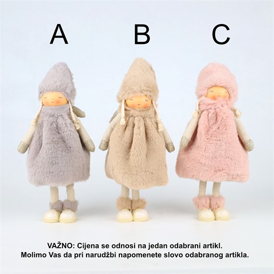 Djevojčica h28cm 13x5,5cm 3ass bež/roza/siva