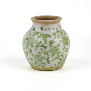 Keramička vaza h17d16,5cm bijela sa zelenim cvjetovima