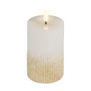 LED svijeća h15cm d7,5cm rebrasta bijela/gliter ww