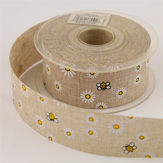 Traka platno, pčele i margarete 40mm/20m natur